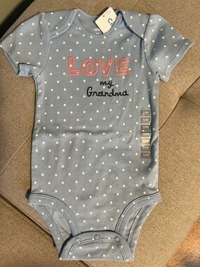 NWT Carter's Blue Polka Dot 'LOVE my Grandma' Short Sleeve Bodysuit 12 mo